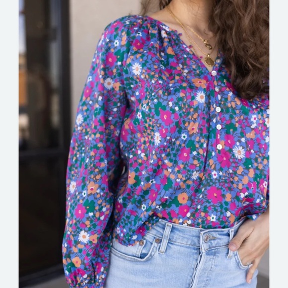 Rails pink Leilani floral cotton blouse top size Medium preowned - Picture 7 of 7